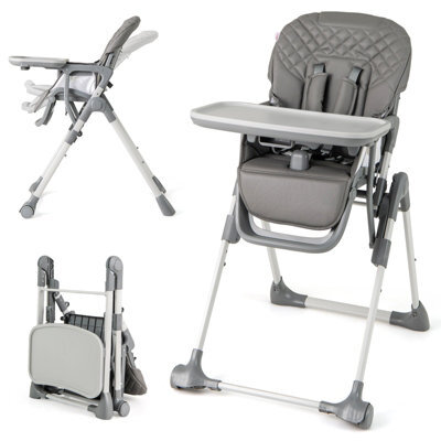 Gainoom Foldable Grey High Chair For Babies And Toddlers Portable Adjustable Highchair With Footrest - image 1