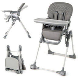 Gainoom Foldable Grey High Chair For Babies And Toddlers Portable Adjustable Highchair With Footrest
