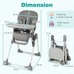 Gainoom Foldable Grey High Chair For Babies And Toddlers Portable Adjustable Highchair With Footrest - thumbnail 2