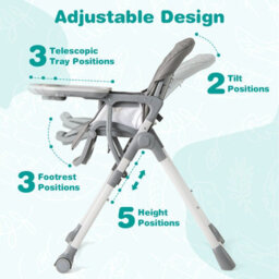 Gainoom Foldable Grey High Chair For Babies And Toddlers Portable Adjustable Highchair With Footrest - thumbnail 5