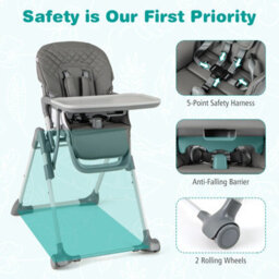 Gainoom Foldable Grey High Chair For Babies And Toddlers Portable Adjustable Highchair With Footrest - thumbnail 8