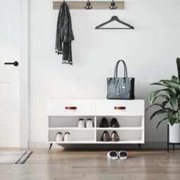 Walplus Shoe Bench High Gloss White 102X35X55 Cm Engineered Wood - thumbnail 1