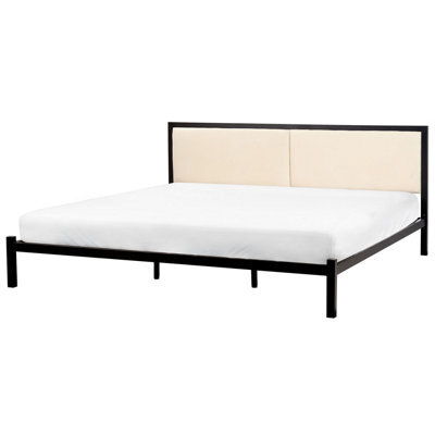 Beliani Bed Metal Clamart 180 X 200 Cm (Eu Super King) Light Beige - image 1