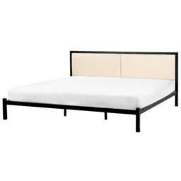 Beliani Bed Metal Clamart 180 X 200 Cm (Eu Super King) Light Beige - thumbnail 1