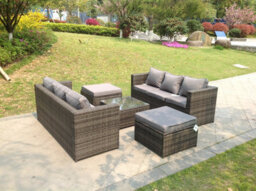 Fimous Rattan Garden Furniture Sets With 3 Seater Sofa Square Coffee Table And 2 Pc Big Footstools - thumbnail 1