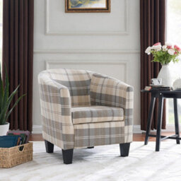 Home Detail Canberra Accent Bucket Tub Chair Occasional Armchair Wood Effect Legs Tartan Foam Padded Backrest Seat