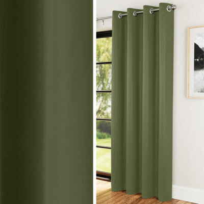 Enhanced Living Nightfall Plain Supersoft Olive Green Thermal Blockout (Single) Eyelet Door Curtain - 66 X 84 Inch (168 X 214Cm) - image 1