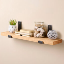 Off the Grain Oak Wall Shelves With Inverted Brackets - Narrow Wooden Shelves Pack Of 2 - 30Cm - thumbnail 1