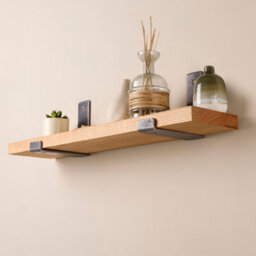 Off the Grain Oak Wall Shelves With Inverted Brackets - Narrow Wooden Shelves Pack Of 2 - 30Cm - thumbnail 5
