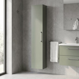 Balterley Bramshall Modern Bathroom 1 Soft Close Door Wall Hung Tall Storage Unit, Satin Green With Handle, 300 mm - thumbnail 4