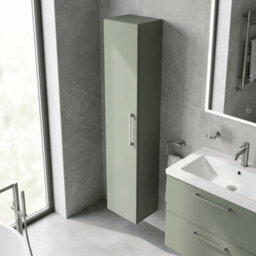 Balterley Bramshall Modern Bathroom 1 Soft Close Door Wall Hung Tall Storage Unit, Satin Green With Handle, 300 mm - thumbnail 3