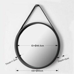Aspect Furniture Leather Strap Wooden Wall Mirror/round Hanging Mirror ( Black , 50 Dia ) - thumbnail 8