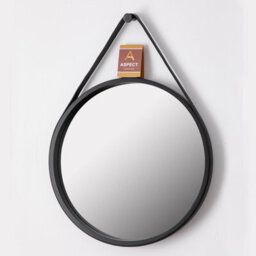 Aspect Furniture Leather Strap Wooden Wall Mirror/round Hanging Mirror ( Black , 50 Dia ) - thumbnail 7