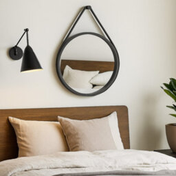 Aspect Furniture Leather Strap Wooden Wall Mirror/round Hanging Mirror ( Black , 50 Dia ) - thumbnail 9