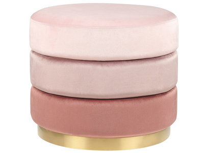 Wyld And Coco Ombre Pink Velvet Pouffe 48 Cm Round With Gilded Gold Base, Modern Glam Footstool - image 1