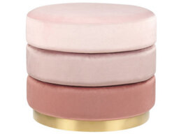 Wyld And Coco Ombre Pink Velvet Pouffe 48 Cm Round With Gilded Gold Base, Modern Glam Footstool - thumbnail 1