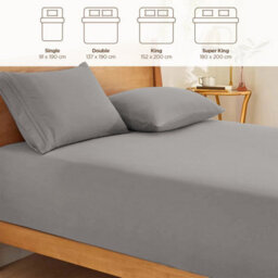Ameha Plain Dyed Grey Fitted Sheet 30Cm Extra Deep Pocket Soft Touch Easy Care Durable Bed Fitted Sheets Double, 137 X 190 Cm - thumbnail 4