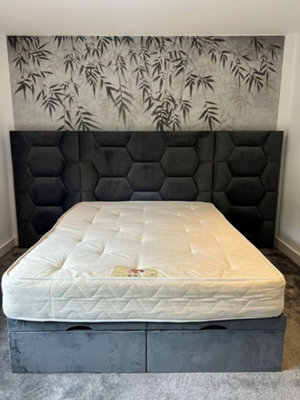 Stratus Interiors Windsor Hexagonal Design Extra Wide Headboard Bed Frame - Add Professional Assembly & Delivery- Double - Gas Lift Ottoman Storage - image 1