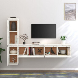 Berkfield Tv Cabinets 4 Pcs White Solid Wood Pine - thumbnail 3