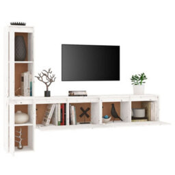 Berkfield Tv Cabinets 4 Pcs White Solid Wood Pine - thumbnail 4