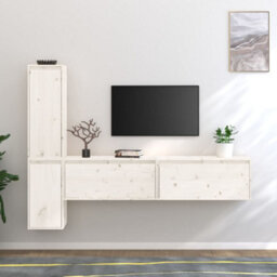 Berkfield Tv Cabinets 4 Pcs White Solid Wood Pine - thumbnail 1