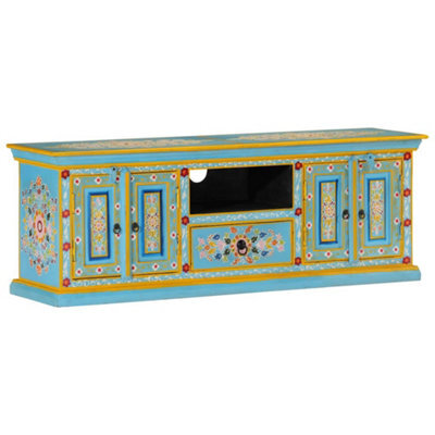 Vidaxl Tv Cabinet Blue 110X30X40 Cm Solid Wood Mango - image 1