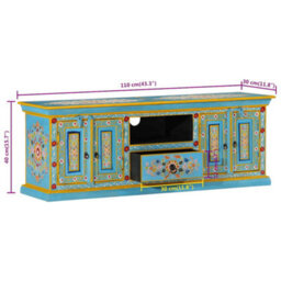 Vidaxl Tv Cabinet Blue 110X30X40 Cm Solid Wood Mango - thumbnail 3