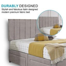 Dining Tables Oslo Matching Headboard Divan Set, 2 Drawer On Same Side With Sprung 1500 Comfort Mattress - Chenille Grey - Double - thumbnail 3