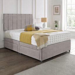 Dining Tables Oslo Matching Headboard Divan Set, 2 Drawer On Same Side With Sprung 1500 Comfort Mattress - Chenille Grey - Double - thumbnail 1