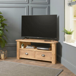 Off the Grain Corner Tv Stand With Drawers  Made From Solid Wood - 100Cm Stripped Pine Finsh