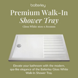 Balterley Premium Walk-In Shower Tray 1600mm X 800mm - White - thumbnail 4