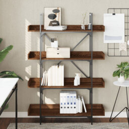 Berkfield Bookcase 4-Tier Brown Oak 100X33X145.5 Cm Engineered Wood - thumbnail 3