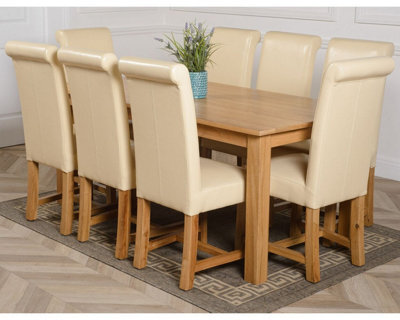 That's Furniture Oslo 180 X 90 Cm Large Oak Dining Table And 8 Chairs Dining Set With Washington Ivory Leather Chairs - image 1