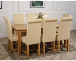 That's Furniture Oslo 180 X 90 Cm Large Oak Dining Table And 8 Chairs Dining Set With Washington Ivory Leather Chairs - thumbnail 3