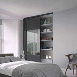 Spacepro Classic Wideline Mirrored Graphite Framed Sliding Wardrobe Door (H)2220mm (W)762mm - thumbnail 1