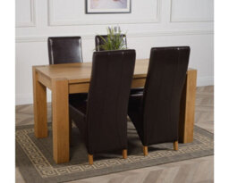 That's Furniture Kuba 150 X 85 Cm Chunky Medium Oak Dining Table And 4 Chairs Dining Set With Lola Brown Leather Chairs - thumbnail 3