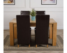 That's Furniture Kuba 150 X 85 Cm Chunky Medium Oak Dining Table And 4 Chairs Dining Set With Lola Brown Leather Chairs - thumbnail 2