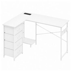 Levede Corner Desk,l Shaped With Drawers,power Outlet,office Gaming,wood,white - thumbnail 2