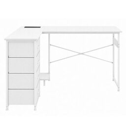 Levede Corner Desk,l Shaped With Drawers,power Outlet,office Gaming,wood,white - thumbnail 3