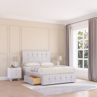 "Sloomy 4Ft Cambridge Divan Bed Base Silver Plush ,2 Drawers, 12"" Footboard & 26"" Struts Headboard - Small Double" - image 1