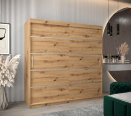 Arte Verona 01 Contemporary 2 Sliding Door Wardrobe 9 Shelves 2 Rails Oak Artisan Effect (H)2000mm (W)2000mm (D)620mm - thumbnail 2