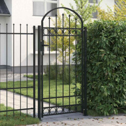 Walplus Fence Gate With Arched Top Steel 89X200 Cm Black - thumbnail 1