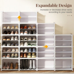 Gainoom Shoe Rack 8 Tier Shoe Storage Cabinet 32 Pair Plastic Shoe Organizer W/ Removable Shelves - thumbnail 6