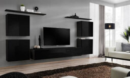 "Arte Switch Iv 320Cm Black Gloss Wall-Mounted Entertainment Unit - Stylish Modular Suite For Tvs Up To 75"""