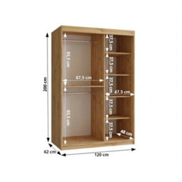 Arte Lugo Oak Artisan 120Cm Mirrored Sliding Wardrobe With Black Detail - thumbnail 3