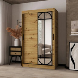Arte Lugo Oak Artisan 120Cm Mirrored Sliding Wardrobe With Black Detail - thumbnail 1