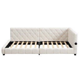 Abrihome Upholstered Bed, 3Ft Single Bed 90X190Cm, With Side Rails On The Bed, With Two Comfortable Headboards, Velvet + Plywood, Beige - thumbnail 9