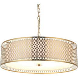 Loops Hanging Ceiling Pendant Light - Gold Effect Plate White Fabric & Frosted Glass - 3 X 10W Led E27
