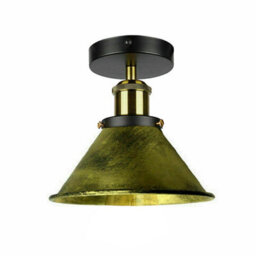 E27 Flush Mount Ceiling Light, 18Cm Brushed Brass Metal Vintage Conical Shade Lamp For Living Room Bedroom Kitchen Dining