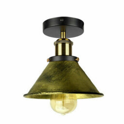 E27 Flush Mount Ceiling Light, 18Cm Brushed Brass Metal Vintage Conical Shade Lamp For Living Room Bedroom Kitchen Dining - thumbnail 2